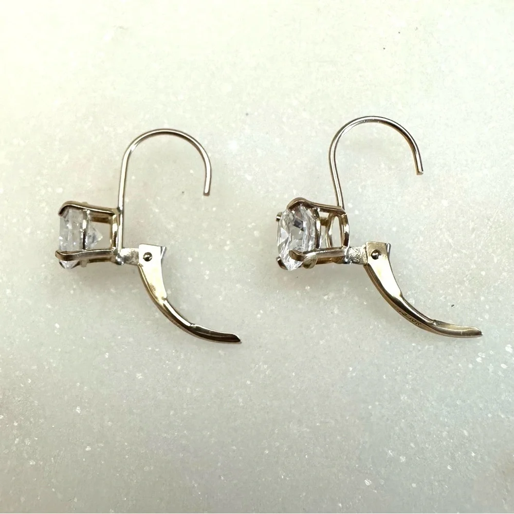 10k Solid Yellow Gold Leverback Round Brilliant CZ Cubic Zirconia Earrings 1.52g